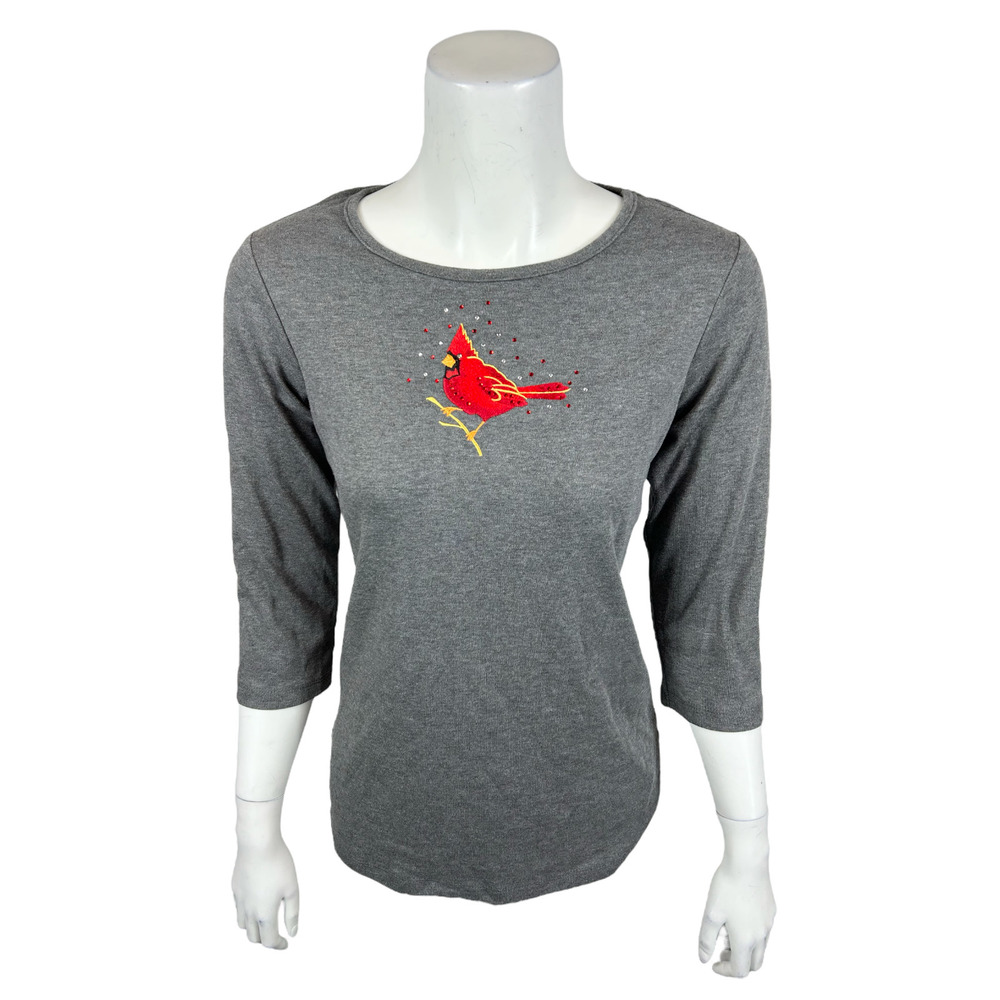 Quacker Factory Set of 2 Fall Fun 3/4 Sleeve T-Shirts Grey/Wine XX-Small Size